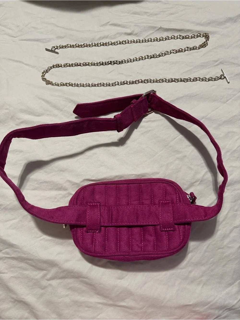 Fuchsia Quilted Belt Bag with Detachable belt and Chain